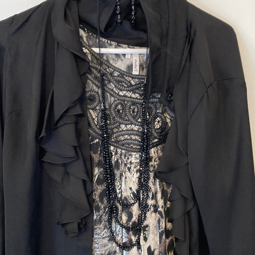 Silky Women's Ruffled Open Front Jacket comes with earrings and necklace set